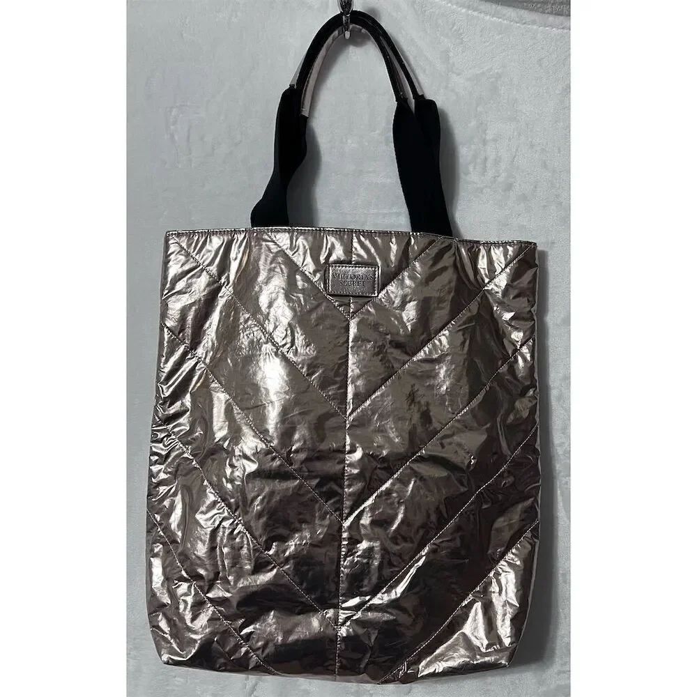 Victoria's Secret Rose Gold Chevron Quilted Tote Bag